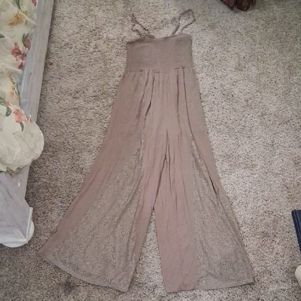 Charlotte Russe Taupe Lace Jumpsuit